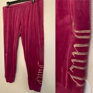 Juicy Couture hot Pink Velour velvet Jogger Gold Embroidered Logo y2k 90s XL